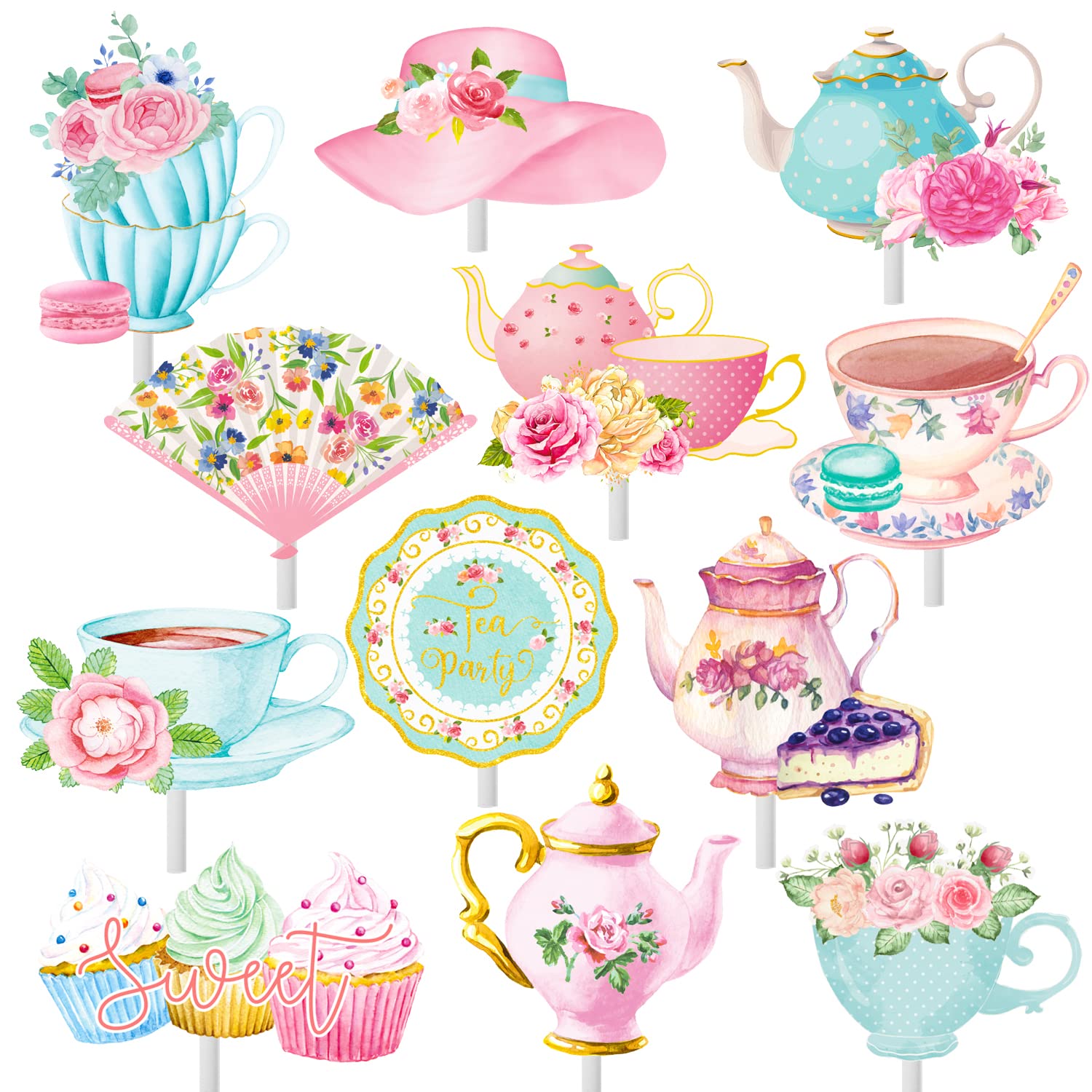 Amazon.com: 36Pcs Tea Party Cupcake Toppers Teapot Cupcake Toppers